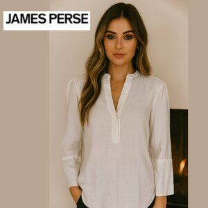 James Perse White Long Sleeve Split-Neck Top (Size 0)
